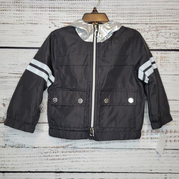 Urban Republic Girl's Zip Front Jacket Windbreaker with Hood Black Silver | 2T - Picture 2 of 8